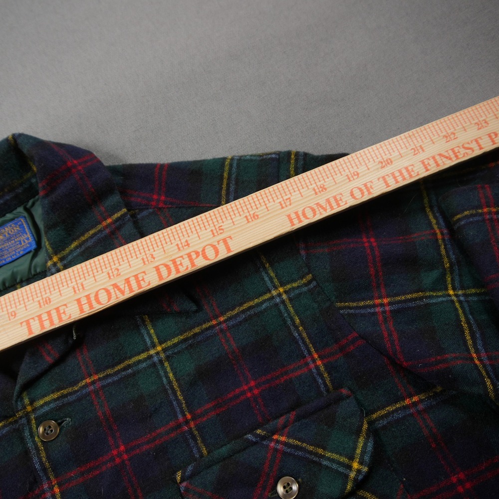 Pendleton Vintage Plaid Wool Men Board Shirt L Green Blue Retro Cabin Flannel - Picture 6 of 16